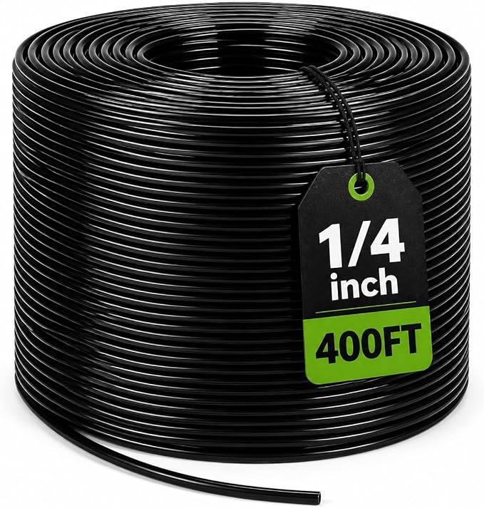 Bonviee 400ft 1/4 inch Drip Irrigation Tubing – Flexible, Durable Hose, Compatible with 1/4" Barbed Tee, Micro-Emitters & Misters, Perfect for New Home Garden System