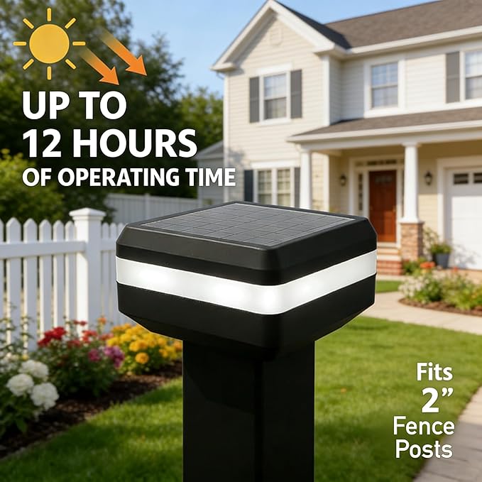 4-Pack Solar Fence Post Cap Lights, IP65 Waterproof for 2"x2" & 3"x3" Posts (5x5cm & 8x8cm), Outdoor Wall & Deck Lighting with Warm White/Cool White