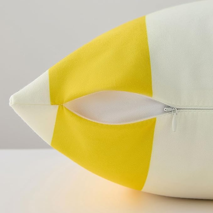 Allorry Outdoor Pillow Covers 18x18 Set of 2 Yellow Striped Decoration Throw Pillow Covers for Spring Summer Outdoor Waterproof Garden Patio Furniture Sofa Bed Home Decor JB007-F18