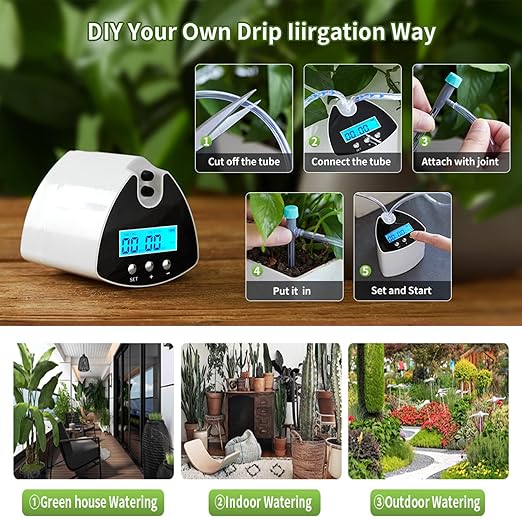 Automatic Plant Waterer Indoor | Programmable Drip Irrigation Kit with USB Power, DIY Tubing & Water-Saving Drip Emitters