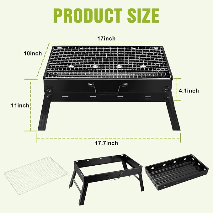 Portable BBQ Grill, Foldable Charcoal Grill Lightweight Smoker Grill for Outdoor Cooking Camping Hiking Picnics Tailgating Backpacking Party (Mini gril(17.7x10x11"))