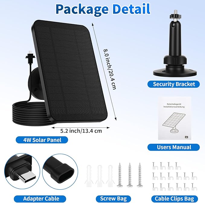 2 Pack Solar Panel for Blink Camera,4W Waterproof Charger with 360° Adjustable Mount & 13ft Cable for Outdoor 3/4 Gen, XT/XT2-with USB-C to Micro USB Port Adapter (for Blink)