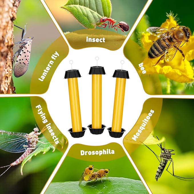 Qualirey 4 Pcs Sticky Fly Trap Fly Stick Indoor Outdoor Long Lasting Hanging Flies Bug Catcher Paper Tape Strips with Hook for Wasps Gnats Bug Insects Fruit Flies Mosquitoes (Stylish-4,Yellow)