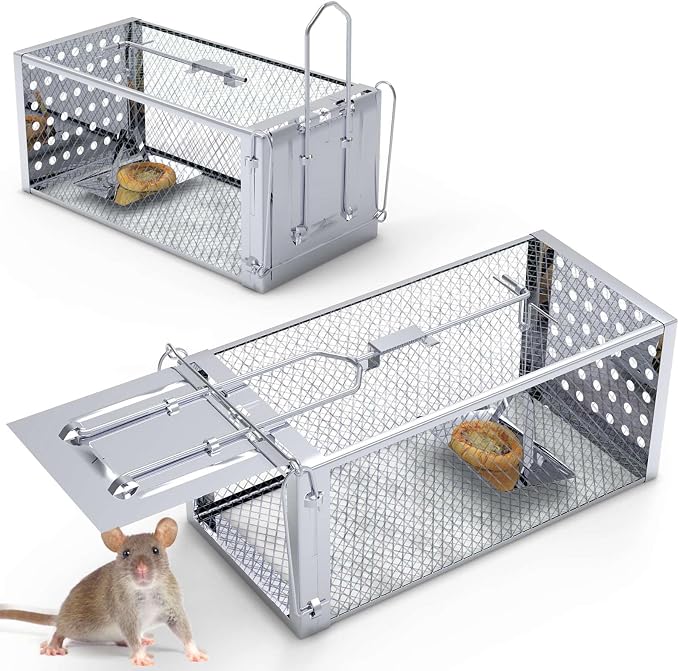 TeqHome Humane Rat Trap, Small 1-Door Live Chipmunk Trap That Work for Indoor and Outdoor, Easy to Catch and Release Live Animal Traps Mouse Traps Cage for Rodents Mice Voles Hamsters,Metal & Reusable