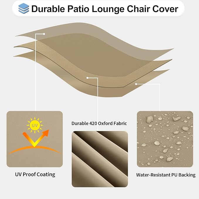OutdoorLines Outdoor Waterproof Patio Chaise Lounge Chair Cover - UV Resistant Lounger Covers Heavy Duty Weatherproof Patio Sofa Furniture Covers, 2 Packs, 64Wx28Dx30H Inches, Camel