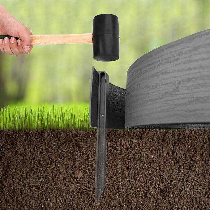 80FT Black Landscape Edging Coil Kit 4 Inch High,Terrace Board with 24pcs 10-inch Spikes