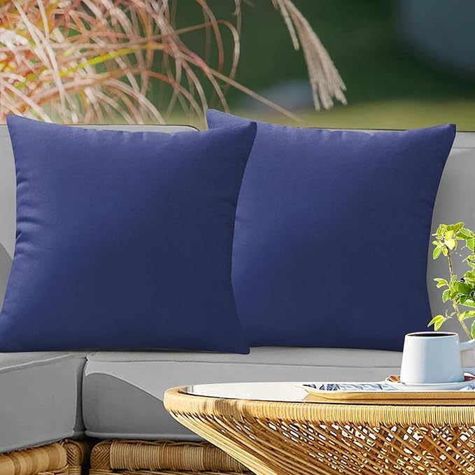 VAKADO Outdoor Waterproof Throw Pillow Covers 20X20 Set of 2 Decorative DarkBlue Patio Furniture Cushion Cases Outside Decor for Couch Garden Bench Porch
