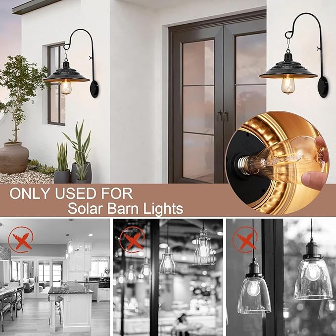 Solar Barn Light Bulbs 2PCS Solar Barn Lights Replacement, Warm White Light E26 Edison Bulbs, 0.2W 3V 15Lumens.