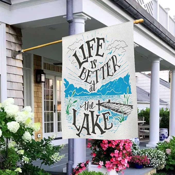 AOYEGO Life is Better At the Lake House Flag 28 x 40 Inch Large Vertical Double Sided Lake House Lakeside Living Cottage Vintage Seasonal Outside Décor for Garden Yard Farmhouse Flags