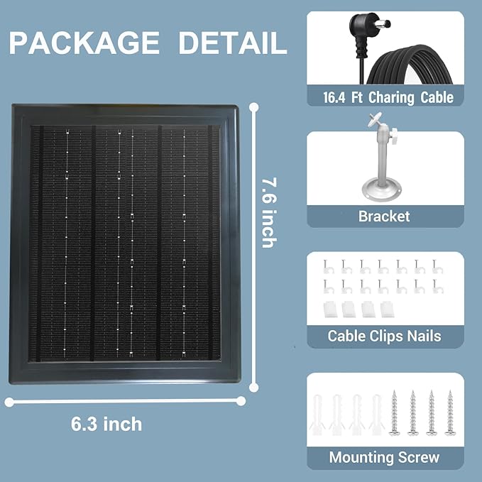 Ring Camera Solar Panel 5V 5W Outdoor Solar Battery Charger for Ring Spotlight Camera,Stick Up Camera with IP65 Waterproof, 16.4ft Cable, 360° Adjustable Bracket (Black,2 Pack)