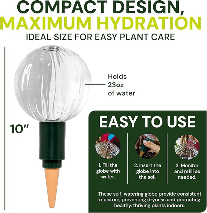 Blumat Glass Plant Self Watering Globes,Automatic Houseplant Drip Irrigation for Indoor Plants, Hanging Plants, Houseplants, Plant Garden Accessories,Vacation Plant Savers,Large Globe Small Adapter