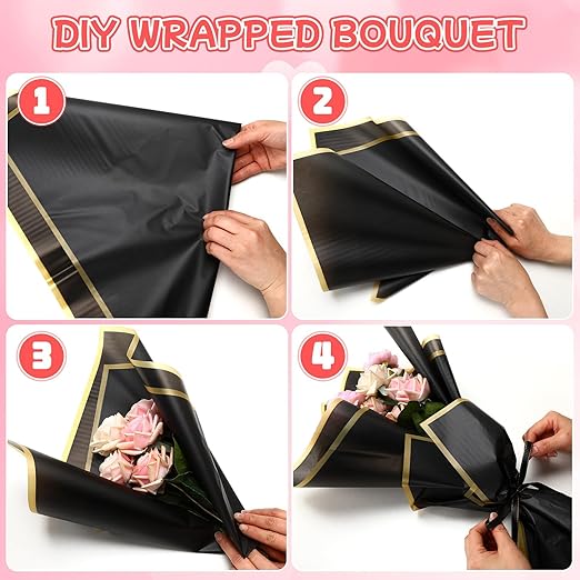 Floral Wrapping Paper Kit, 100 Sheets Valentines Bouquet Wrapping Paper 100 Flower Pins 60 Butterfly Decorations 8 Gold Crowns and 3 Ribbons for Florist Wrapping Supplies Wedding Mother's Day