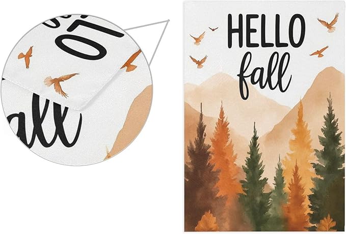Hello Fall Forest Tree House Flag 28x40 Inch Double Sided Outside Birds Autumn Seasonal Yard Outdoor Flag Banner for Garden Lawn Patio Holiday Decorations