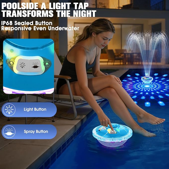 2026 Upgraded Pool Fountain,8000mAh Rechargeable Pool Water Fountain with Light,Large Floating Pool Fountain,4FT Spray Swimming Pools Fountains Pump for Above Ground & Inground Pools Fountains-Blue