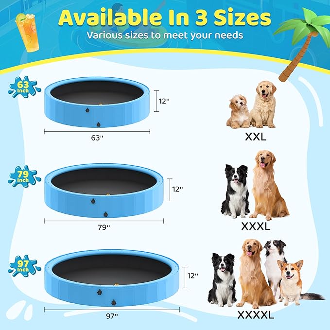 Raxurt Dog Pool with Sprinkler, 79'' Foldable Dog Pools for Large Dogs, 2-in-1 Sprinkler Pool Heavy Duty, PVC Non Slip Pet Bathing Tub for Outdoor Backyard, Blue