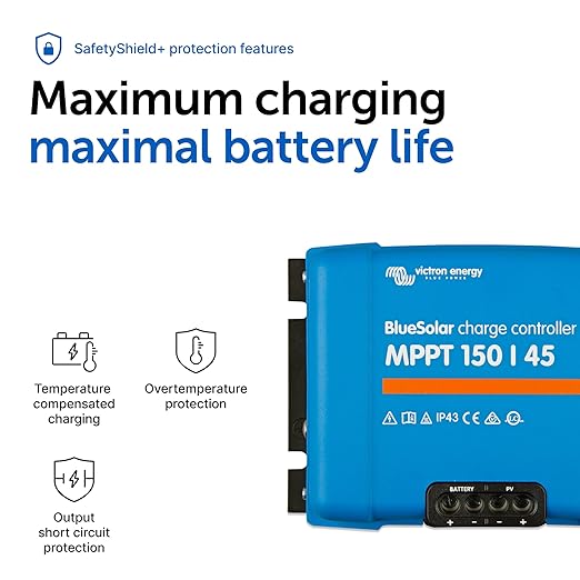 Victron Energy BlueSolar MPPT Solar Charge Controller - Charge Controllers for Solar Panels - 150V, 45 amp, 12/24/36/48-Volt