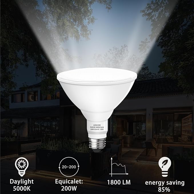 Gonhom Par38 led Flood Lights Outdoor Light Bulb,Dimmable 1800LM,20W Replace up to 200W,Outdoor Flood Light Bulbs for Backyard,Garage,Porch,Garden,2 Pack 5000K Daylight