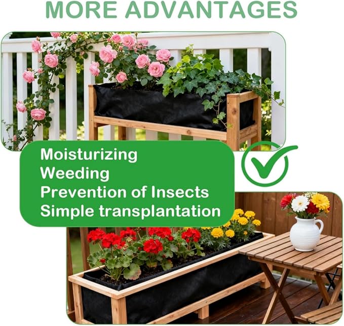 Heavy Duty Raised Garden Bed Liner, Breathable Non Woven Fabric Planter Box Liner for Outdoor Plants, Cuttable Reusable Planter Liner for Outdoor Veg Trough (2 Pack 63"x114") | PREVENTS SOIL LOSS AND MESSY LEAKS