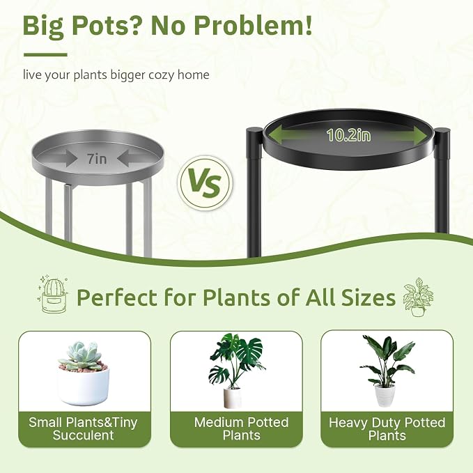 Oppro 3 Tier Plant Stand Indoor Outdoor, 10in Wide Metal Tiered Tall Flower Pot Holder Multiple Shelf, Large Heavy Duty Round Rack for Patio Garden Living Room Balcony Corner Bathroom Orchid,Modern Black