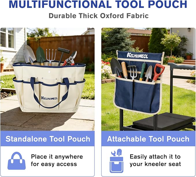 Garden Kneeler and Seat, Extra Wide Thick EVA Pad, Heavy Duty Foldable Garden Bench Holds 350lbs, Ergonomic Kneeling Stool with Garden Tool Pouches, Gardening Gifts for Women, Men & Seniors