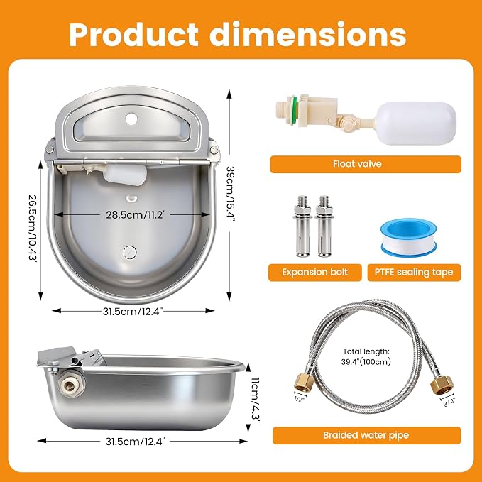 Large Automatic Dog Water Dispenser Outdoor, Auto Refill Water Bowl for Dogs Cats, Livestock Waterer 304 Stainless Steel Water Bowl for Pig Cow Goat Sheep Deer Chicken (Large)