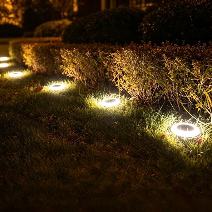 20 Lumens Colorized Solar Ground Lights,Solar Disc Lights,Solar Deck Lights with Mutiple Color Functions for Landscape, Pathway, Patio, Yard, Path, Lawn and Garden