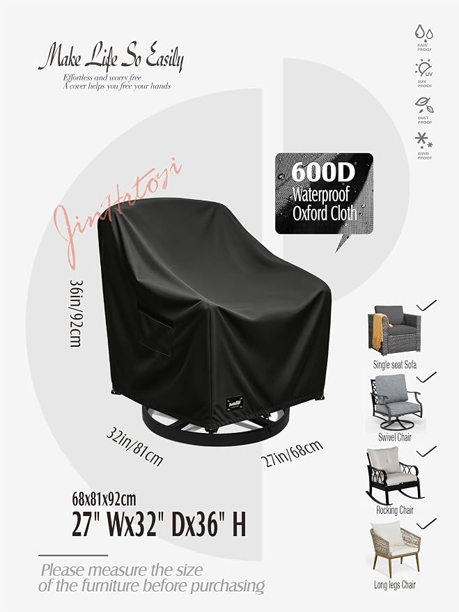 JinHrtoyi Outdoor Chair Covers 2 Pack,27Wx32Dx36H inches Patio Chair Cover,100% Waterproof Heavy Duty Outdoor Furniture Covers Waterproof,Black Minimalism Style Patio Furniture Cover