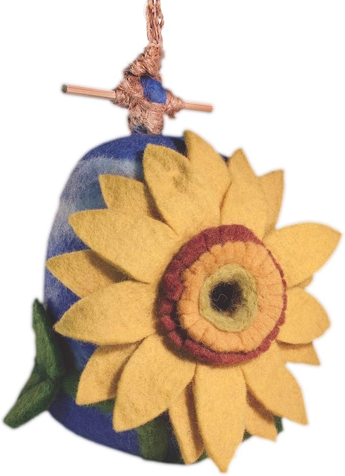 Global Crafts Birdhouse - Sunflower Design, Modern Style - Wool