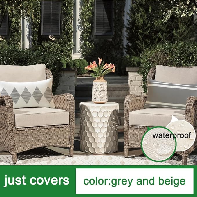 RABUSOFA Outdoor Pillows Covers 12x20 inch Waterproof,Grey and Beige Boho Lumbar Throw Cushion Case Set of 4 for Patio Furniture for Couch Sunbrella(Grey and Beige, 20" x 12" (Pack of 4))