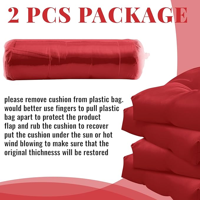 Sintuff 2 Pcs 44 x 21 x 4 Patio Chair Cushions Outdoor Chair Cushion Seat/Back Tufted Pillow with Ties Water Resistant Replacement Indoor Patio Furniture Outdoor Furniture (Solid Color,Ruby Red)