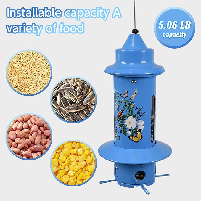 Squirrel Proof Bird Feeders, Long Lasting Bird Feeder for Outdoors, Reliable and Rust Resistant Metal Station for Prevents Squirrels from Stealing Food,5LB Large Capacity (Blue Bird Feeder)