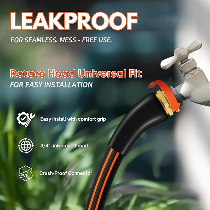 Flexibility Garden Hose, 10ft x 5/8", No-Kink, Wear-Resistant & Freeze-Resistant, Flexible Water Hose, Rubber Hose With Male/Female Fittings, Working Pressure 200 PSI,Burst 600 PSI, 3/4'' GHT