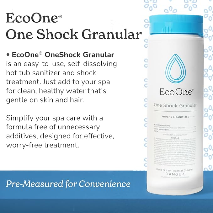 One Shock Granular by EcoOne | Self-Dissolving Hot Tub Shock Treatment Chlorine Granules | Daily or Weekly Spa Shock & Sanitation | Sodium Dichloro-Triazinetrione Dihydrate (55% Chlorine), 2 Lb