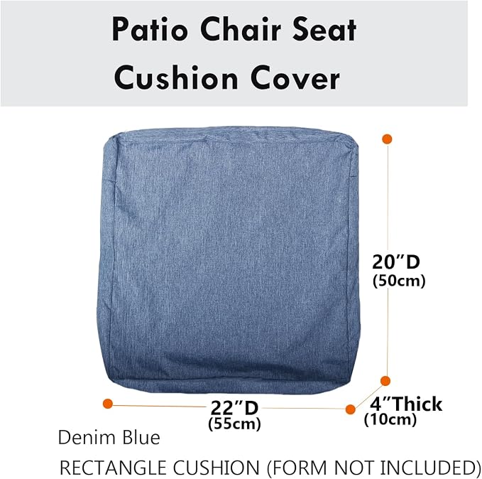 Patio Seat Cushion Covers,Washable Slip Covers Replacement,Waterproof Outdoor Furniture Chair Cushion Pillow Seat Cover for Couch,Garden,Sofa,Denim Blue,22"×20"×4"(4 Covers Only)