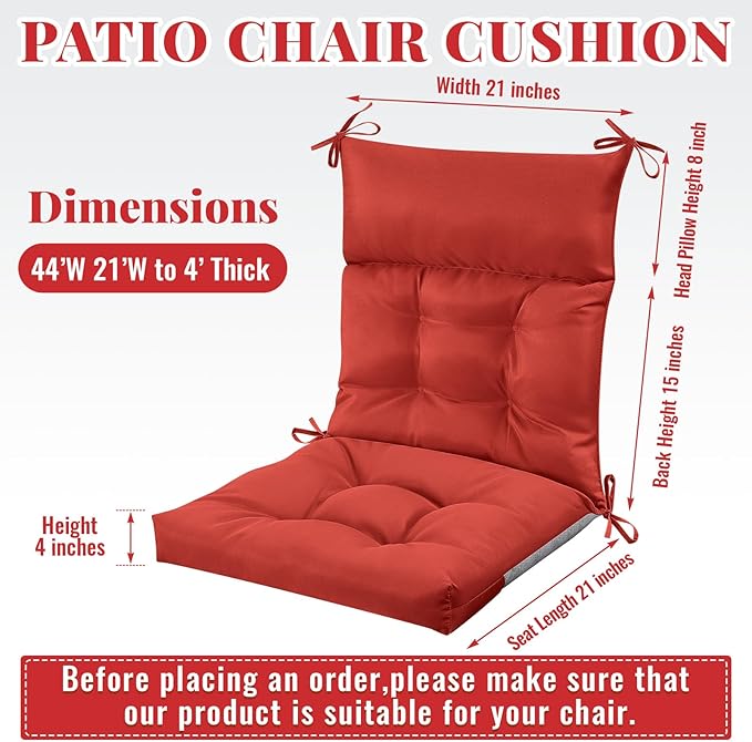 Sintuff 4 Pcs 44 x 21 x 4 Patio Chair Cushions Outdoor Chair Cushion Seat/Back Tufted Pillow with Ties Water Resistant Replacement Indoor Patio Furniture Outdoor Furniture (Solid Color,Red)
