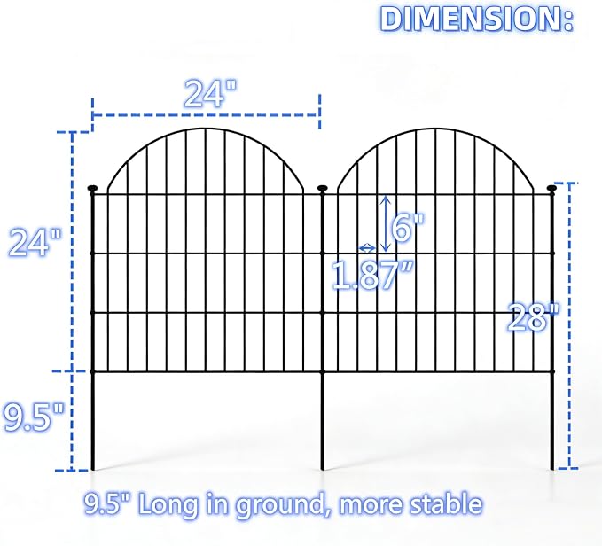 MTB Garden Fence Decor 24 in(H) x 10 ft(L), Dog Fence Outdoor for Yard No-Dig Pet Barrier, Animal Proof Fence Metal Garden Fencing Animal Barrier, 5 Panels