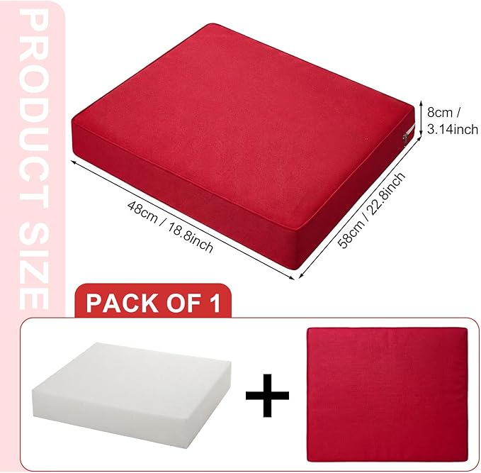 DoubleFill 2 Pcs Outdoor Ottoman Cushion 23"x19"x3" Waterproof Fade Resistant Outdoor Footstools Cushion Removable Patio Ottoman Cushions with Adjustable Fixing Strap for Stool (Red)