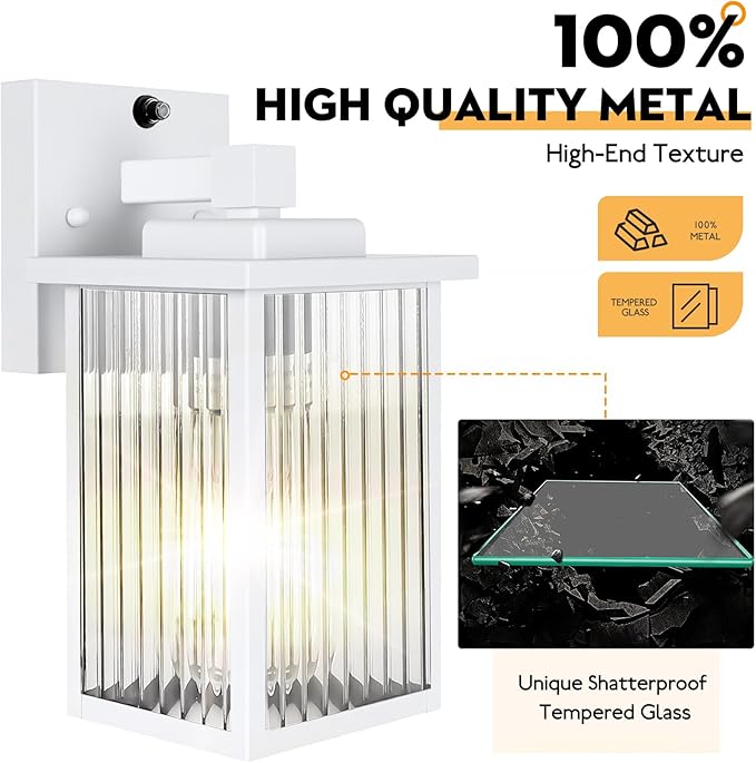 2 Pack Dusk to Dawn Outdoor Lighting, IP65 Waterproof Outdoor Porch Light with Tempered Glass, Outdoor Light Fixture for House Exterior Front Door Garage Patio(White)