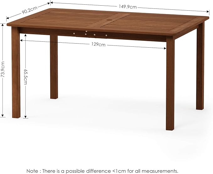 Furinno Tioman Outdoor Dining Table, Natural 35.5"D x 59.0"W x 29.0"H