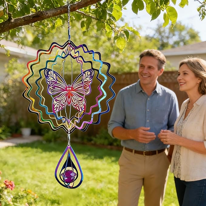 Stainless Steel Butterfly Reflective Spinners Deterrent Scarecrows to Scare Keep Woodpecker Pigeon Hawk Away from House Rainbow Wind Spinners for Outside Gifts for People with Dementia Bird Spikes