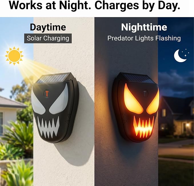 4 Pack Solar Nocturnal Animal Repeller with Predator Lights, Waterproof Coyote Deterrent Devices for Raccoon, Skunk, Opossum & Deer, Fox Repellent for Yard, Farm, Chicken Coop, Garden