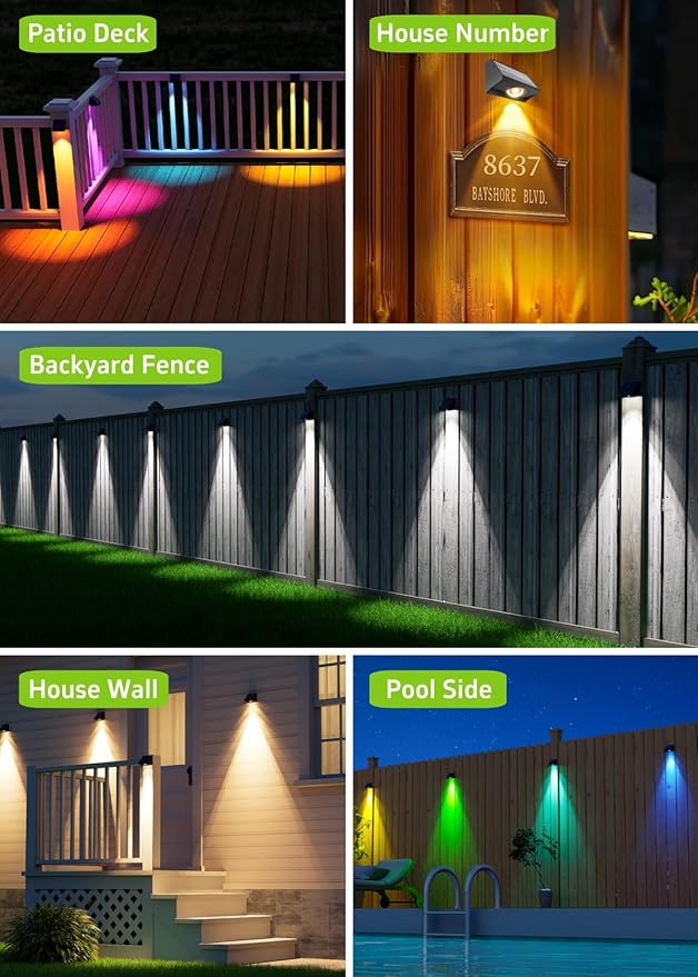 Solar Fence Lights Outdoor Waterproof High Brightness LED Spot Lens Deck Lights 7 Mode Warm & Cool White RGB Solar Powered Wall Lighting Decor for Outside Patio Step Backyard Railing Pool - 16 Pack