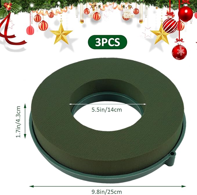 3Pcs Floral Foam Rings 10 Inch Round Floral Wet Foam Ring Foam Ring Flower Arrangement Kit for Florist Wedding Foam Decoration, Green