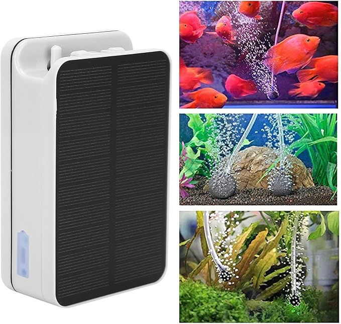 Solar Air Pond Pump, Portable Solar Fish Oxygen Pump, 2200mAh Large Capacity Battery Overcharge Protection Air Pump