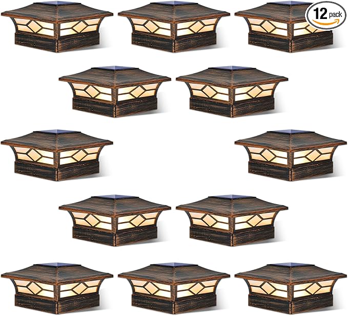 Solar Post Cap Lights Outdoor 12pack, Waterproof Solar Powered Deck Fence Post Lights for 4x4 Wood/Vinyl Posts, Solar Outdoor LED Light with Cool/Warm Lighting Decorate Garden Patio Porch…