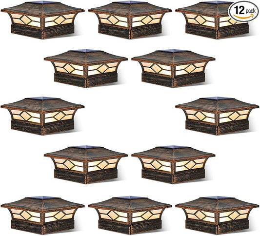 Solar Post Cap Lights Outdoor 12pack, Waterproof Solar Powered Deck Fence Post Lights for 4x4 Wood/Vinyl Posts, Solar Outdoor LED Light with Cool/Warm Lighting Decorate Garden Patio Porch…