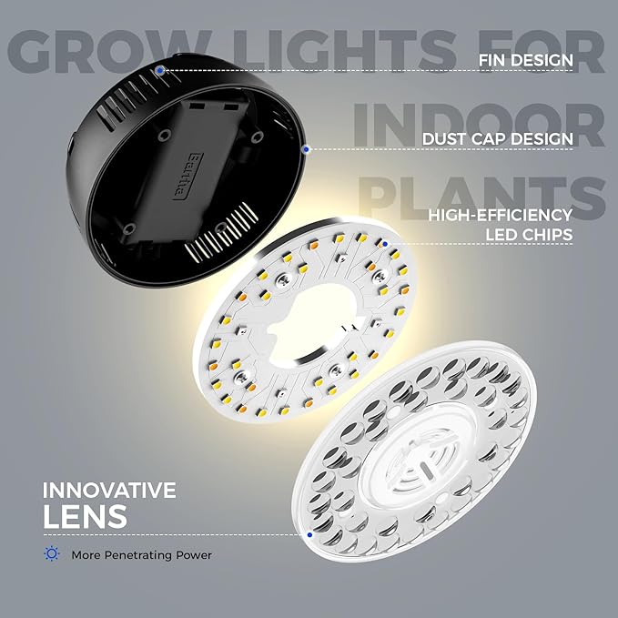 Barrina Orbgrow OG09 Puck LED Grow Light with 660nm Red LEDs, 36W(4 x 9W, 540 Watt Equiv), Plant Lights for Indoor Plants Full Spectrum, Magnetic & Linkable, Small Grow lamp, Seeding, 4 Packs, Black