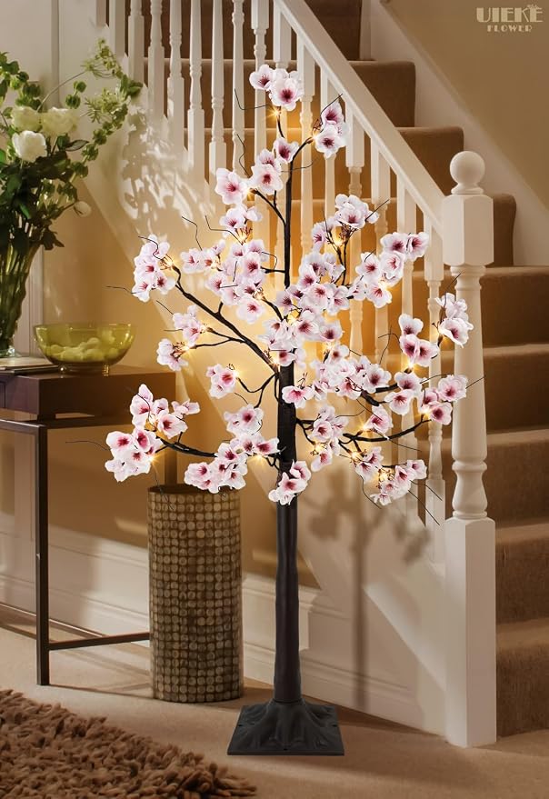 Uieke Cherry Blossom Tree, 6FT 96 Fairy Lights Artificial Lighted Tree for Home Inside Outdoor Spring Wedding Party Festival Decor, Warm White