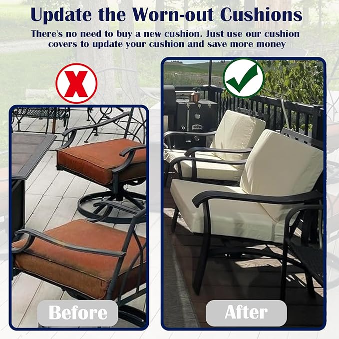 FLYMEI Patio Cushion Covers 24x22x4 Waterproof Outdoor Cushion Cover Replacement 4Packs Outdoor Seat Cushion Slipcover for Rattan Chair Sofa, Ivory