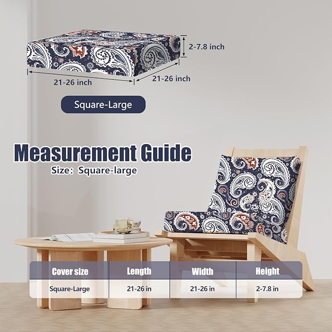 8Pcs Patio Stretch Cushion Covers, Outdoor Couch & Sofa Replacement Slipcovers for Patio Furniture Cushion Covers, Washable Reusable Furniture Protector, Square Large, Blue Paisley